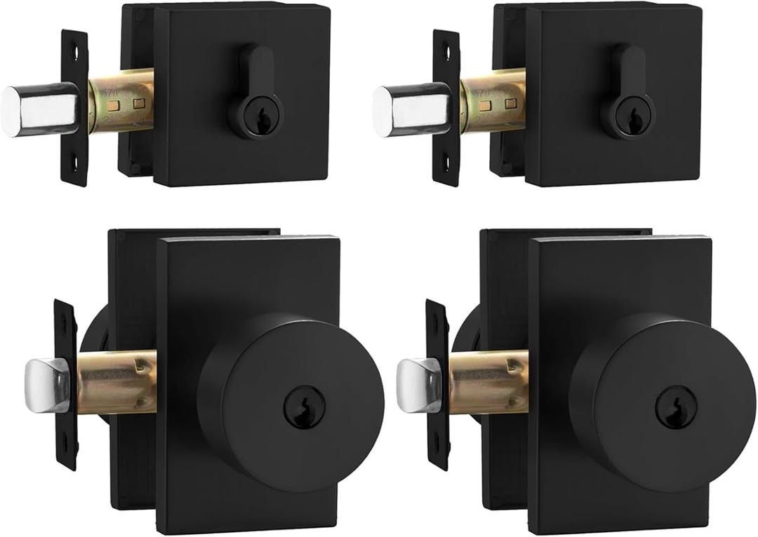 Haidms Black Door Knobs with Deadbolt, Heavy Duty Matte Black Exterior Door Lock Set, Zinc-Alloy Front Door Knobs and Deadbolt Set(2 Pack)
