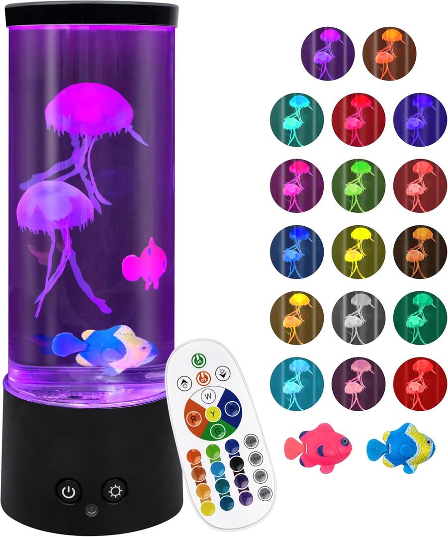 Jellyfish Lamp, Electric Jellyfish Lighting, Jelly Fish Tank Table Aquarium Lamp with 17 Colors, Floating Jelly Fish Night Light Present Decorations for Home, Office, Adult, Kids (Black)