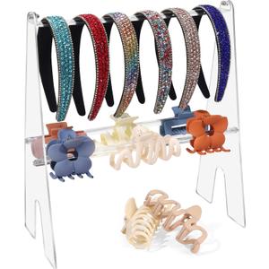 Acrylic Claw Clip Organizer Headband Holder, 2 layers Hair Clip Holder Clear Headband Organizer, Hair Hoop Dispaly Stand Hair Accessories Storage for Women and Girls