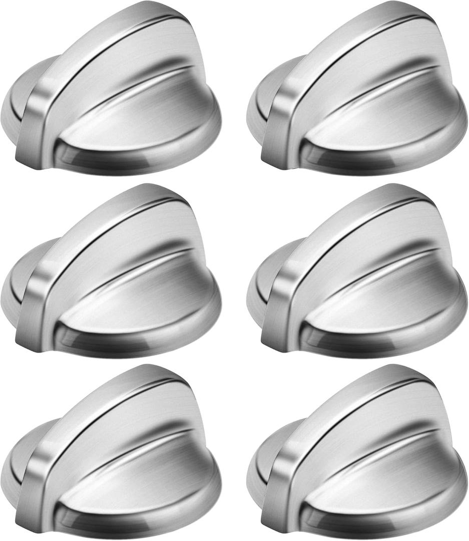 Fetechmate WB03T10325 Knobs Heavy Metal Knobs Burner Control Knobs Replacement for G-E Appliance, Stove Knobs Replace 2691864 PS3510510 AP5690210 6 Pack Silver Stainless Steel Knobs