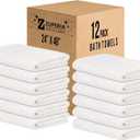 ZUPERIA White Bath Towels Bulk Pack of 12 (24 x 48 Inches), 100% Cotton Economy Light Weight Towels for Commercial Use - Quick Dry, Ultra-Soft, and Absorbent Bulk Towels