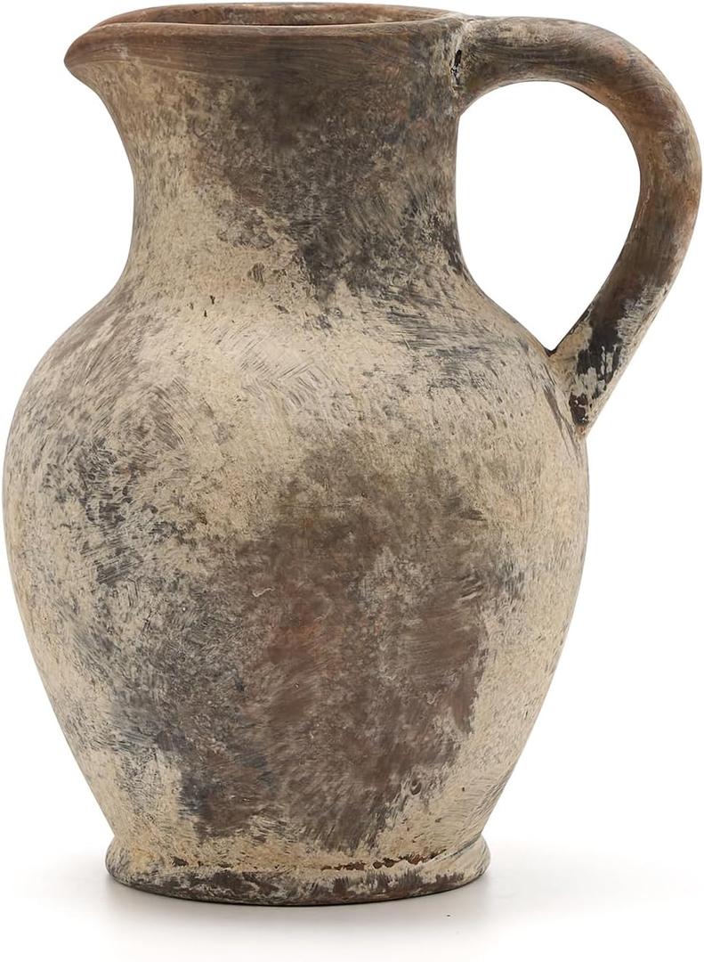 SIDUCAL Ceramic Rustic Farmhouse Vase with Handle, Terracotta Vase, Minimalist Decorative Vases for Home Decor, Table, Living Room, Shelf, Christmas Decoration(Gray) (Gray(8 In))