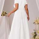 Runwind Women’s Plus Size Maxi Dress Short Sleeve Casual Summer Long Dress Solid V-Neck Dresses (White, XL)