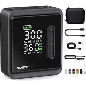 Tire Inflator Portable Air Compressor, Cordless Air Pump for Car Tires, Electric Tire Pump with Pressure Gauge LCD Dual Screen for Car Motor Bike Ball