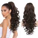 REECHO Ponytail Extension, 20 Claw Clip Ponytail Extension Curly Clip in Ponytail Long Pony Tails Hair Extensions for Women Fluffy Natural Looking Synthetic Hairpiece, Dark Chocolate Brown (Dark Chocolate Brown)