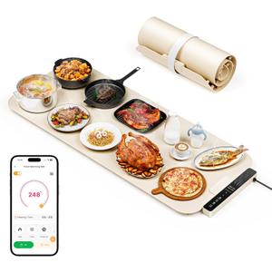 Vabaso Extra Large Food Warming Mat with APP, 37"x15" DIY Temperature & Timer Settings, Heats in 5s, Electric Warming Tray with Child Safety Lock, Warming Mat for Food & Countertop - Kosher Certified