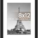 upsimples 8x12 Picture Frame, Display Pictures 6x8 with Mat or 8x12 Without, Wall Hanging Photo Frames, Black, 1 Pack