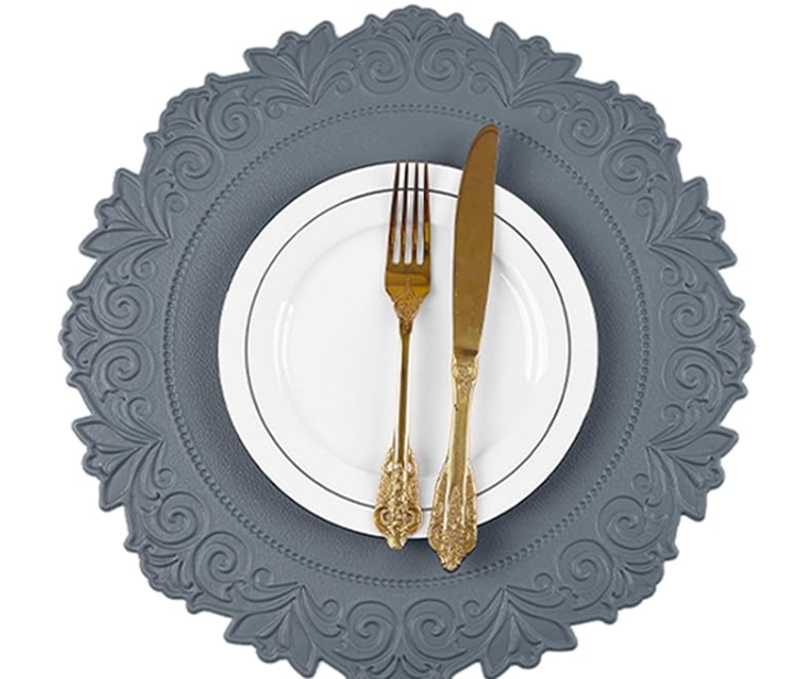 Noctiflorous Round Faux Leather 15 Inch Placemats Set of 6 Waterproof Wipeable Heat Resistant Tablemat for Dining Table Kitchen Non Slip Washable Oilproof Table Place Mat for Indoor Outdoor(Blue, 6)