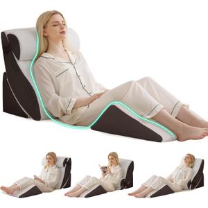4PCS Wedge Pillow Set for After Surgery, Orthopedic Bed Wedge Pillow for Back Pain Relief, Sitting Up in Bed, Acid Reflux, Adjustable Post Surgery Pillows for GERD, Snoring, White/Grey