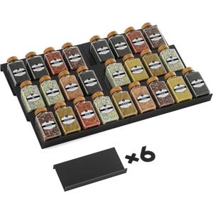 Artibear Aluminum Spice Drawer Organizer, Spice Rack Tray for Kitchen Cabinet, 6 Pieces Set-Expandable Seasoning Storage Rack From 8"-16" Insert for Drawer/Countertop (Jars Not Included)