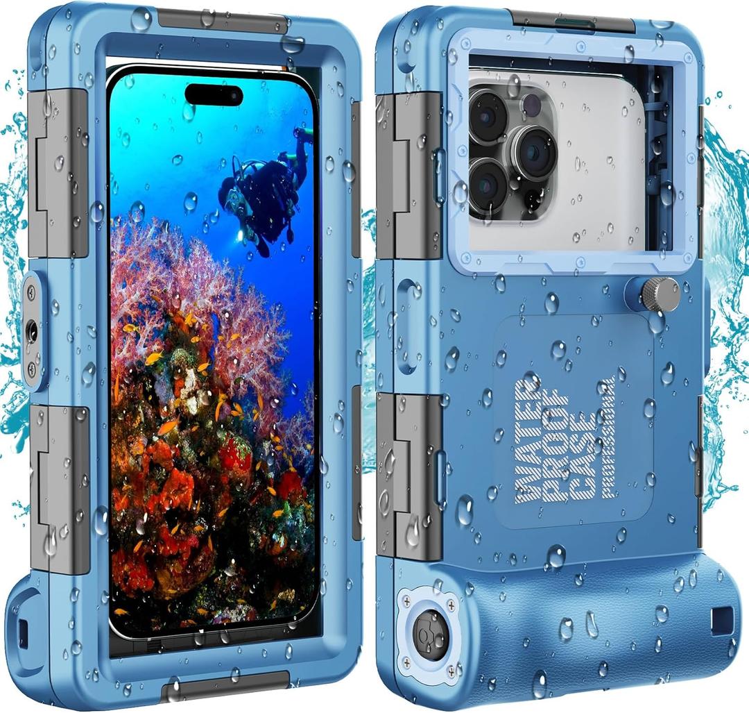 Underwater Snorkeling Diving Phone Case for iPhone 16/15/14/13/12/11 Pro Max/XS/X Galaxy S24/S23/S22/S21[50ft/15m] Professional Scuba Dive Waterproof Case Underwater Photo Video Cove Blue