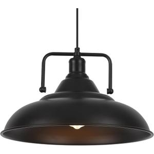 Black Pendant Light 15.7 Inch 1-Light,Large Pendant Lights for Kitchen Island,Industrial Farmhouse Pendant Light for Dinning Room Hallway Barn