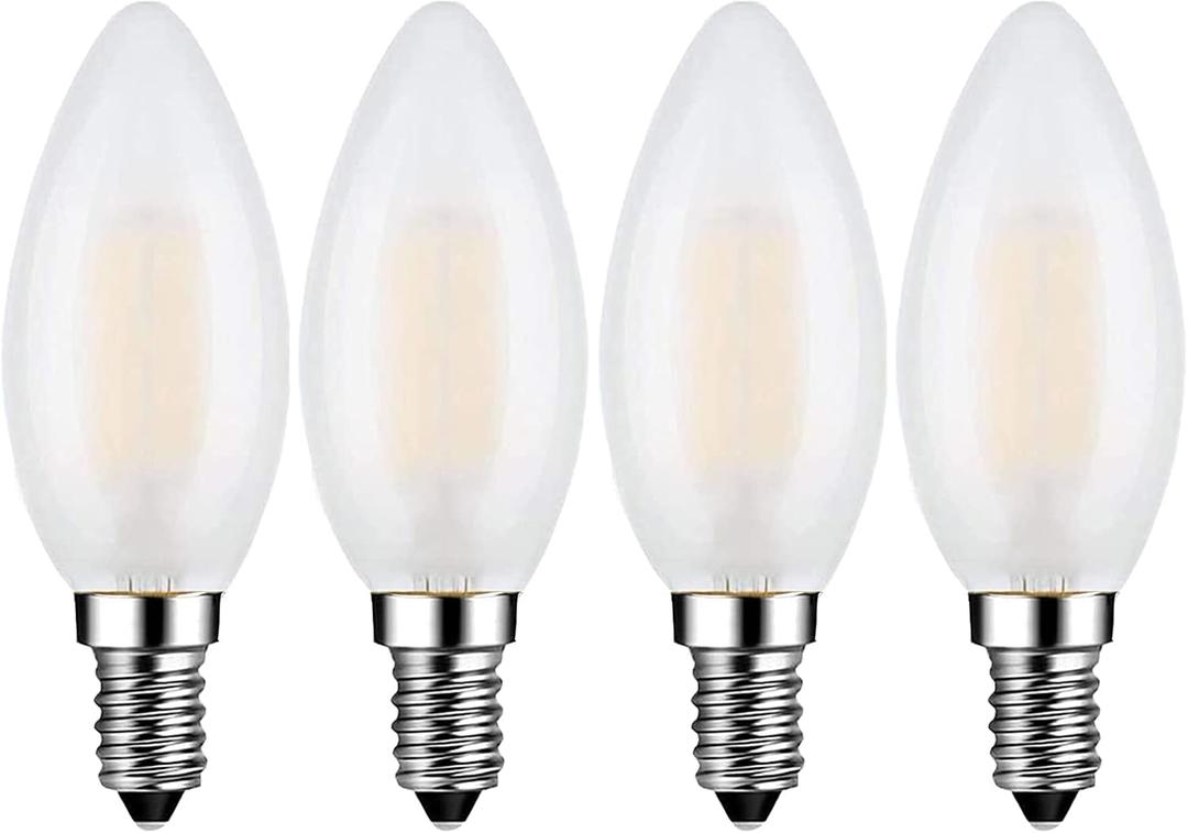 Beonllay E14 LED Bulb 40W Equivalent 4W Dimmable European Base Light Bulbs, 3000K Soft White E14 Frosted Glass Decorative Bulb, Pack of 4