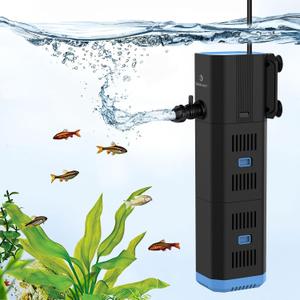 fishkeeper Aquarium Filter,265GPH Fish Tank Filter for Green Water and Algae Clean,16W Multi-Layer Filtration/Oxygenation/Circulation & Physical Sponge Submersible Pump Filter for Saltwater Freshwater