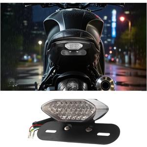 Motorcycle Tail Light, Motorbike Integrated Running Brake Stop Lamp with License Plate Bracket, Vehicle Turn Signal Lighting, Compatible With Motorbicycle Street Bike (Black/Black)