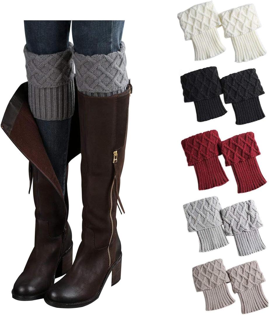Bestjybt Womens Short Boots Socks Crochet Knitted Boot Cuffs Leg Warmers Socks (Assorted 5 Colors a)