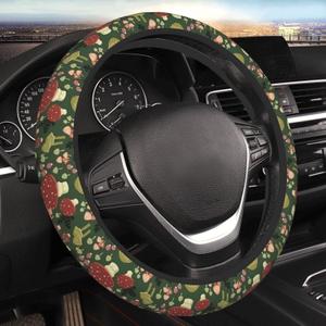 Green Mushrooms Steering Wheel Cover for Women Men Girls, Universal 15 Inch Anti Slip Steering Wheel Protector Car Accessories Interior for Auto Truck SUV