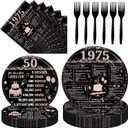 Hokinaa 1975 50th Birthday Decorations - 96 Pcs Black Rose Gold 50th Party Tableware Set Cheers to 50 Years Disposable Paper Plate Napkin Fork Supplies for Women Birthday Party Serves 24 Guests