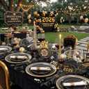 KIRE 100PCS Black and Gold Plates - Black Plastic Plates Disposable with Gold Rim Include 50Pcs 10.25inch Dinner Plate and 50Pcs 7.5inch Dessert/Salad Plate for Party/Wedding/Birthday/Graduation