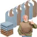 Threlaco 6 Pack Adult Bibs for Men and Women Elderly Senior Washable Clothing Protector with Crumb Catcher Large Towel Bibs for Special Needs Adult and Disabled Adjustable Reusable