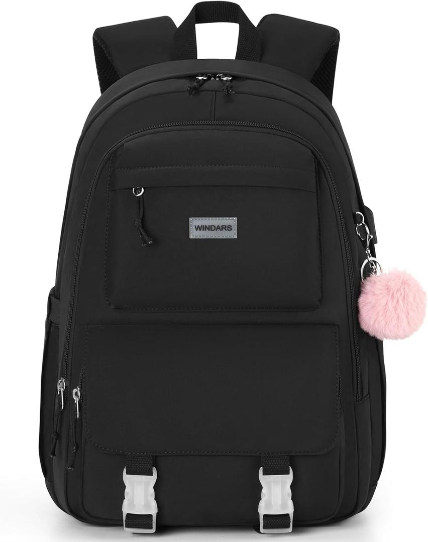 Backpacks for Girls, 15.6 Inch School Bag Cute Waterproof Laptop Bookbag Large College Backpack for Teen Women Students Anti Theft Travel Daypack, Black