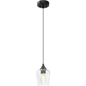 VONLUCE Pendant Light Kitchen Island, Matte Black Pendant Light Fixture with E26 Base & Adjustable Cable, Modern Pendant Lighting with Glass Shade for Living Room Bedroom Hallway