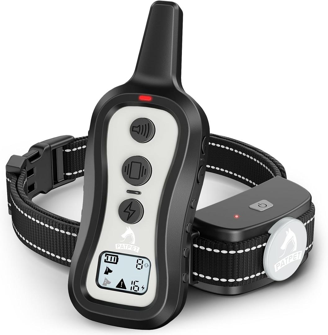 PATPET Dog Training Collar Shock Collar with Remote - 3 Training Modes, Beep, Vibration and Shock, Up to 1000 ft Remote Range, Rainproof for Small Medium Large Dogs (Light grey)