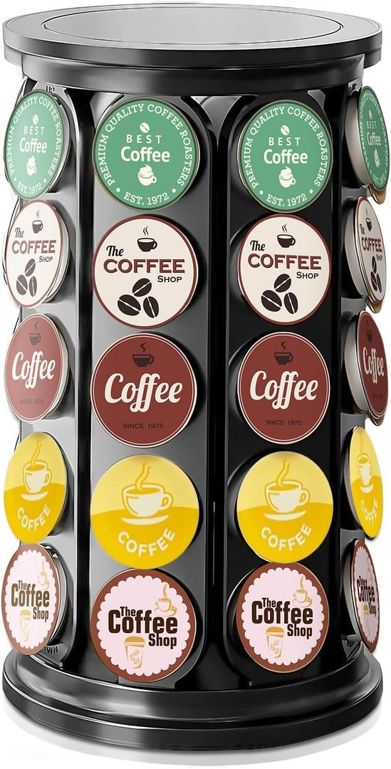 K Cup Holder, Coffee Pod Storage Carousel Holder Organizer Compatible with 40 Keurig K-Cup Pods, Home or Office Kitchen Counter Organizer Black