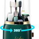 Toothbrush Holders for Bathrooms, Rotating 7 Slots Toothbrush Holder with Cover, Kids Electric Toothbrush and Toothpaste Holders for Caddy for Bathroom Vanity, Sink, Countertop, Dark Green