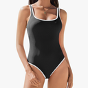 AI'MAGE Womens One Piece Swimsuit Ribbed High Cut Bathing Suit Color Block Sport Swimwear with Adjustable Strap S-2XL, Size M, Black and White