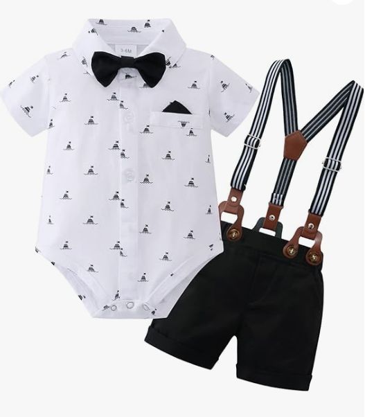 YUEMION Infant Baby Boy Clothes Gentleman Outfits Suits Summer Short Sleeve Bowtie Bodysuit Shirts + Suspender Shorts(0-24M) (12-18 Months)