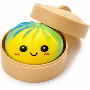 Rainbow Dumpling Squishies Stress Balls, Colorful Squishies Dumpling Fidget Sensory Toy with Food Steamer, Squeeze Dough Ball for Stress Relief, Stretchy Desk Toys Gift