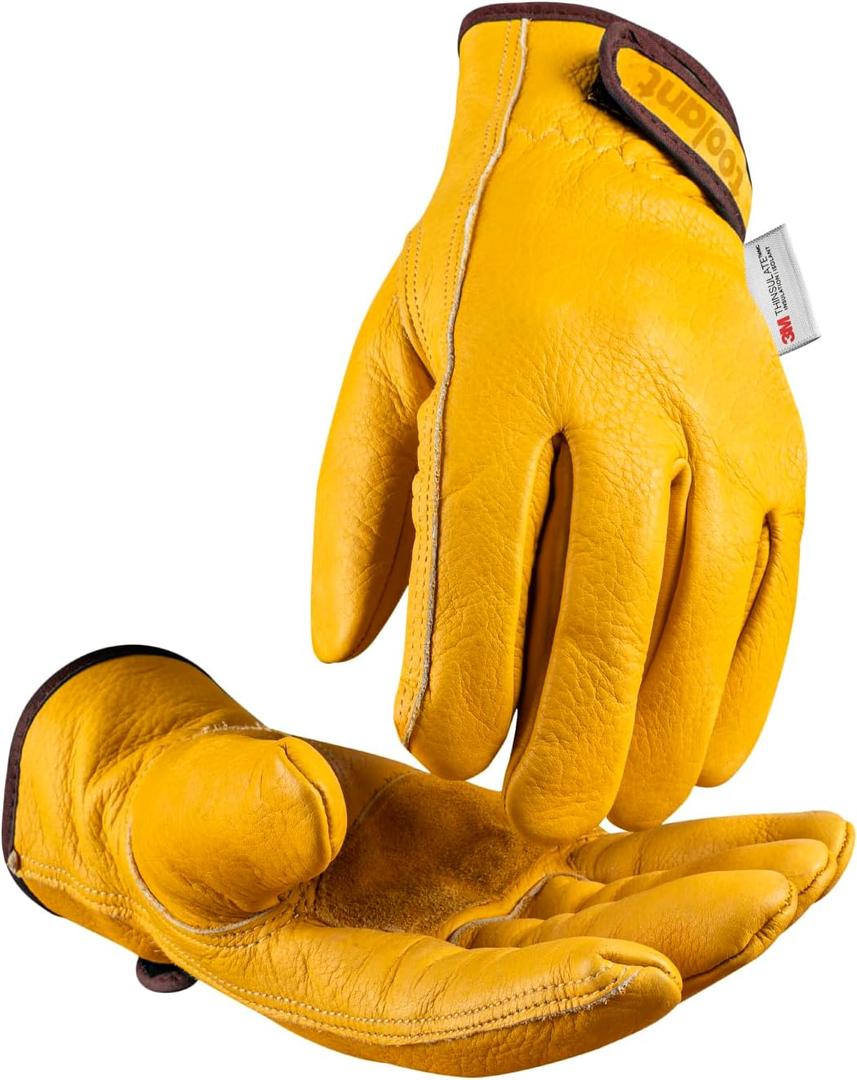 toolant Winter Leather Work Gloves, Warm 3M Thinsulate Lining for Cold Weather Work, Thermal Insulated Gloves (Medium, Yellow - Winter Version (2 Pair))