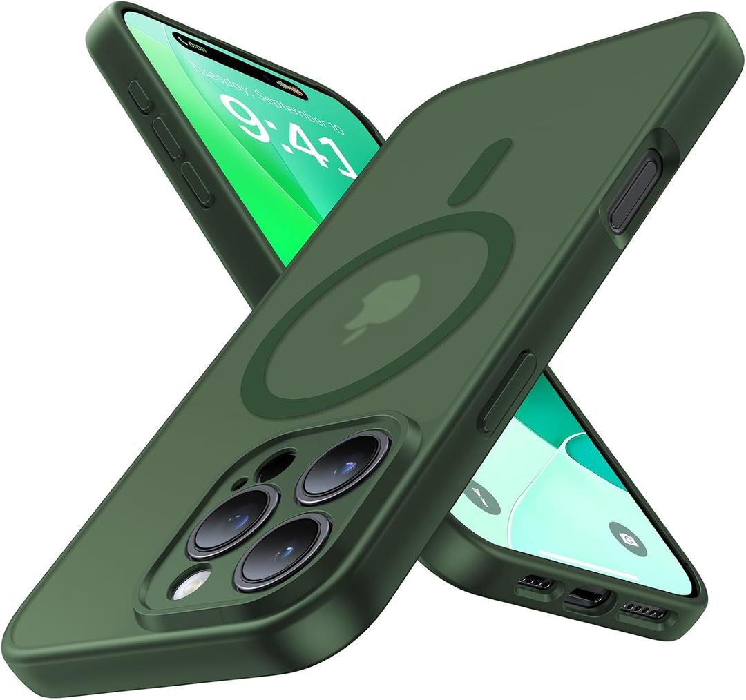 Magnetic for iPhone 16 Pro Case,Upgraded [Full Camera Protection][Compatible with Magsafe][Military Grade Protection]Shockproof Slim Translucent Matte Phone Case for iPhone 16 Pro,Forest Green