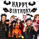 3 x Halloween Birthday Banner and Cake Hat, Halloween Horror Theme Birthday Party Decorations Supplies, Black Glittery Horror Banner Used for Party Decorations