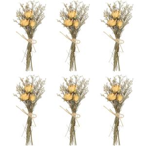 PATIKIL Mini Dried Flower Bouquet, 6 Pcs Rose Natural Wildflower with Stem Decor Baby's Breath Boho Floral Plant Flower for Crafts DIY Photo Props Gift Wedding Decor, Beige