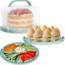 Cake Carrier with lid and Handle - Multipurpose Cake Stand with Lid for 10 Cake, Pie, Cupcakes - Cake Holder & Lid, Plastic Cake Container, Round Cake Cover for Transport & Storage (Seafoam Green)