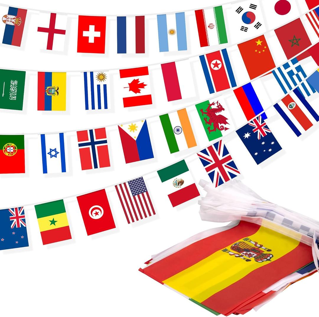 100 Countries String Flag, 82 ft International Flags Bunting Banner, World Flag Banner Decoration for World Cup Party, School, Sports Events, Grand Opening, Party