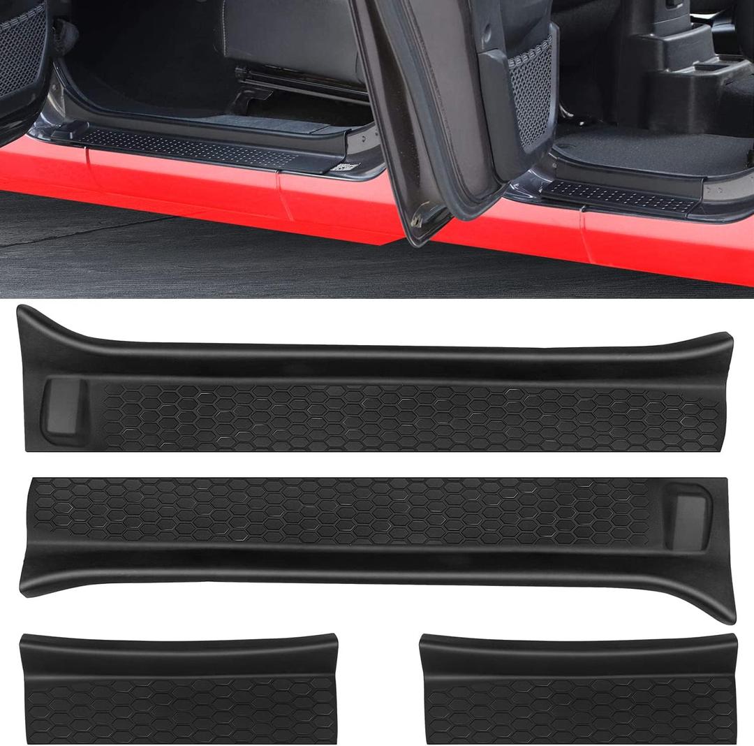 Door Sill Guards Kit, Rubber Door Entry Guards for 2018-2024 Jeep Wrangler JL JLU 2020-2024 Gladiator JT 4-Door Accessories Parts, Door Sill Protector Full Coverage Replacement (Black)