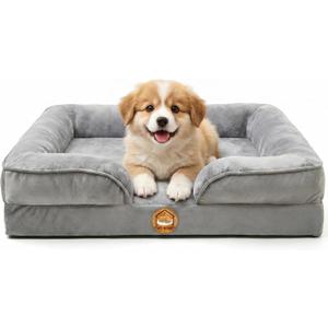 Orthopedic Dog Bed for Small Dogs- Memory Foam Pet Bed with Cooling Support, Calming Washable Dog Bed with Soft Bolster, Removable Machine Washable Cover, Non-Slip Bottom with My Home Label