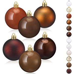 12 Pcs Brown Christmas Ball Ornaments 2.36 Matte Shiny Plastic Vintage Christmas Tree Ornaments Matte Decorative Shatterproof Ball Xmas Tree Decoration with Hanging Loop for Home Party