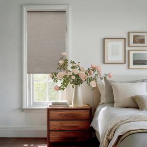 Blackout Roller Shades Cordless Blinds for Windows Free-Stop Thermal Insulated 100% Blackout Linen Roller Shades Blinds with Valance for Bedroom Living Dining Room Home Office Taupe 28" W x 72" H