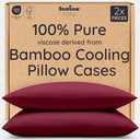 Bambaw 100% Viscose Derived from Bamboo Pillowcases Standard Size – Set of 2 Cooling Pillow Cases for Hot Sleepers with Envelope Closure, Breathable & Super Soft Pillow Cases Standard Size (Burgundy)