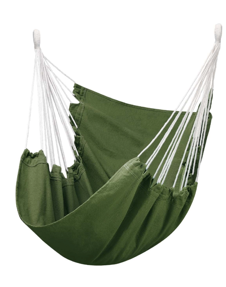Hanging Hammock Chair Swing MAX 500 lbs Outdoor Hanging Chair with Footrest Indoor Swing Chair with Portable Steel Spreader Bar and Hardware Kit for Bedroom Living Room Patio Porch - Green
