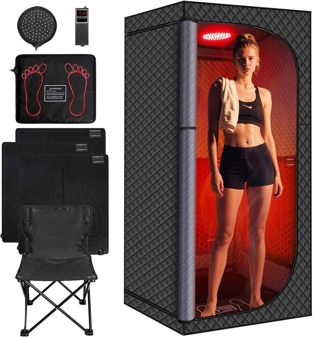 MIXC Upgraded Infrared Sauna Box Low EMF Ideal for Relaxation & Detoxification | Includes Folding Chair | Multi-Layer Full-Body Sauna Tent for Home, Spa, Indoor, Outdoor & Gym Use (Infrared Version)