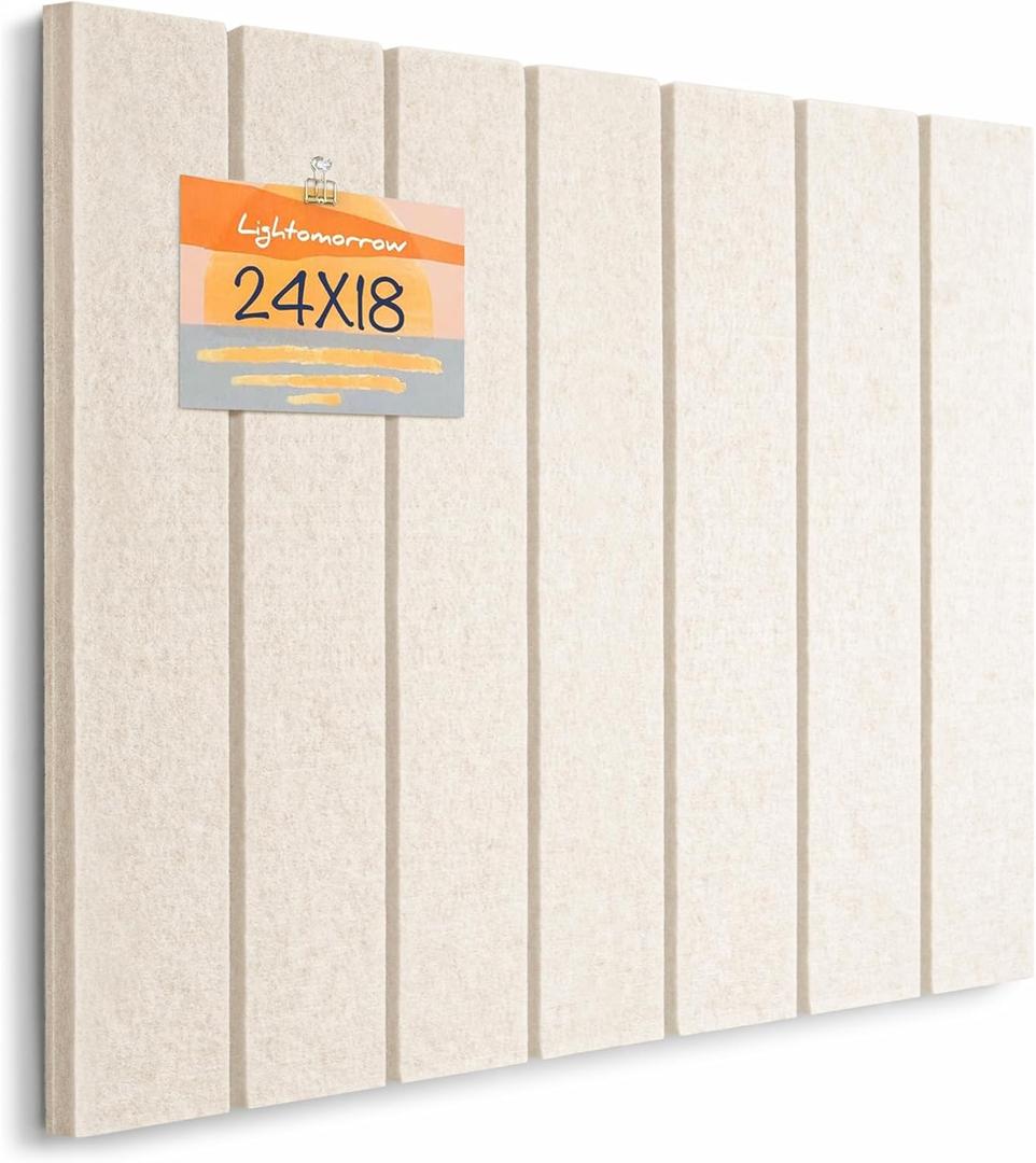 Bulletin Board, 24 x 18 inches Felt Board Decorative Pin Board, 4' x 3' Cork Board Alternative for Wall, Foldable Photo Board with 20 Pushpins - Oatmeal Stripes