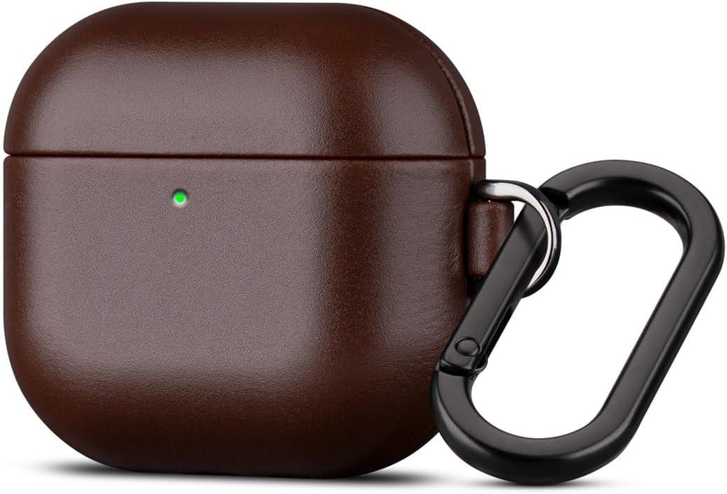 Haobobro for AirPods 4th Generation Leather Case Cover - Leather from Cow hide, Handmade Drop Protective Hard Cover, Wireless Charging Compatible AirPods 4 Generation Case with Keychain - Coffee Brown