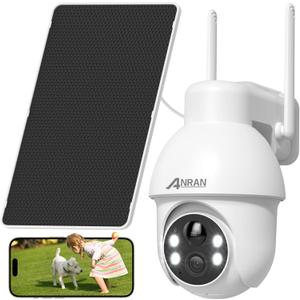 ANRAN 2K Solar Security Camera Wireless Outdoor, 360 Pan/Tilt Color Night Vision, PIR Human Detection, 2-Way Audio, Weatherproof, Compatible with Alexa, 2.4GHz WiFi Only