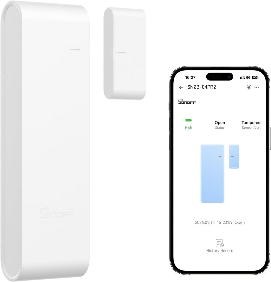 SONOFF SenseGuard DW Gen2 SNZB-04PR2 Zigbee Door Window Contact Sensor, Open/Close Monitoring, Tamper Proof, Phone Alert, Home Security Alarm, Works with Alexa, Home Assistant & SmartThings, 1-Pack
