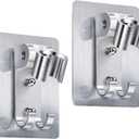 CHENGU 2 Pcs Shower Head Holder Strong Adhesive Shower Head Wall Mounting Bracket Adjustable Wand Stand with 2 Hanger Hooks No Drill Need